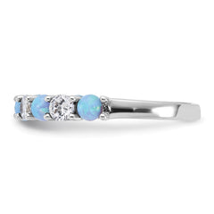 Sterling Silver Rhodium-plated Blue Created Opal and CZ Ring - 3