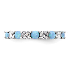 Sterling Silver Rhodium-plated Blue Created Opal and CZ Ring - 3