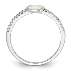 Sterling Silver Rhodium-plated Created Opal and CZ Ring - 3