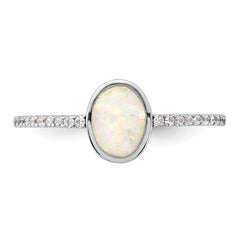 Sterling Silver Rhodium-plated Created Opal and CZ Ring - 3