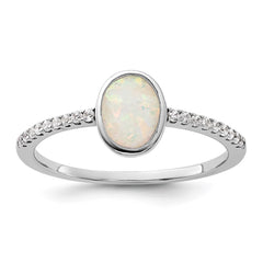 Sterling Silver Rhodium-plated Created Opal and CZ Ring - 3