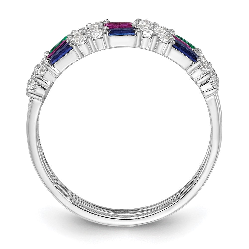Sterling Silver Rhodium-plated Green, Red and Blue CZ 3 Ring Set - 2