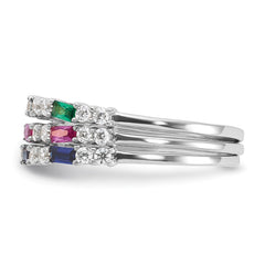Sterling Silver Rhodium-plated Green, Red and Blue CZ 3 Ring Set - 3