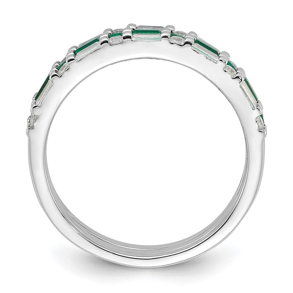 Sterling Silver Rhodium-plated Green and White CZ 3 Ring Set - 2