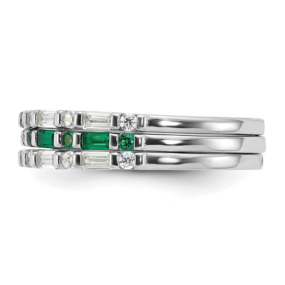 Sterling Silver Rhodium-plated Green and White CZ 3 Ring Set - 2