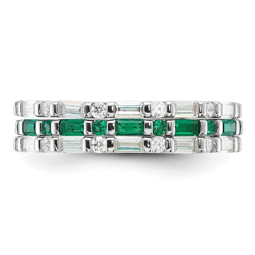 Sterling Silver Rhodium-plated Green and White CZ 3 Ring Set - 3