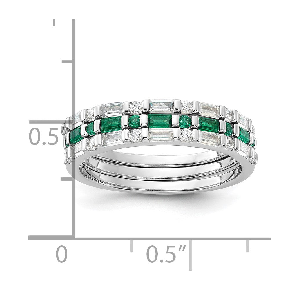 Sterling Silver Rhodium-plated Green and White CZ 3 Ring Set - 3