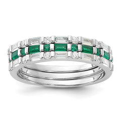 Sterling Silver Rhodium-plated Green and White CZ 3 Ring Set - 3