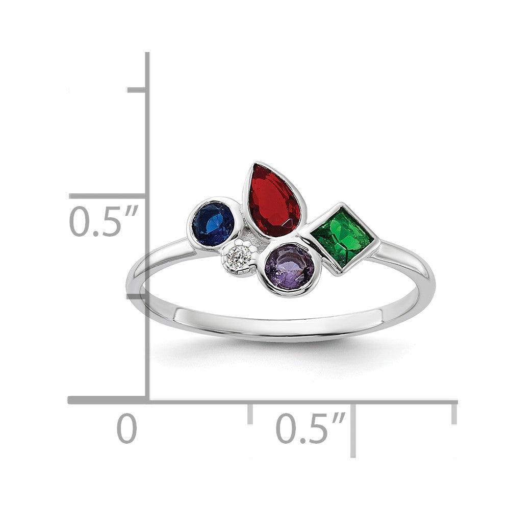 Sterling Silver E-coated Multi Color CZ Ring - 5