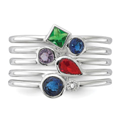 Sterling Silver E-coated Multi Color CZ Ring - 6
