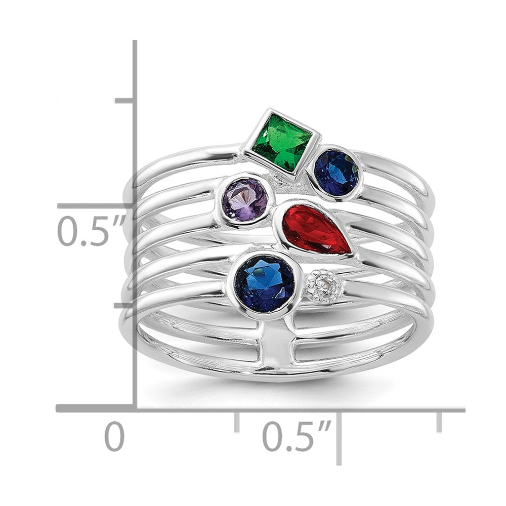 Sterling Silver E-coated Multi Color CZ Ring - 6