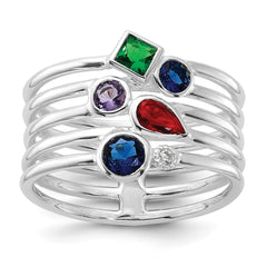 Sterling Silver E-coated Multi Color CZ Ring - 6