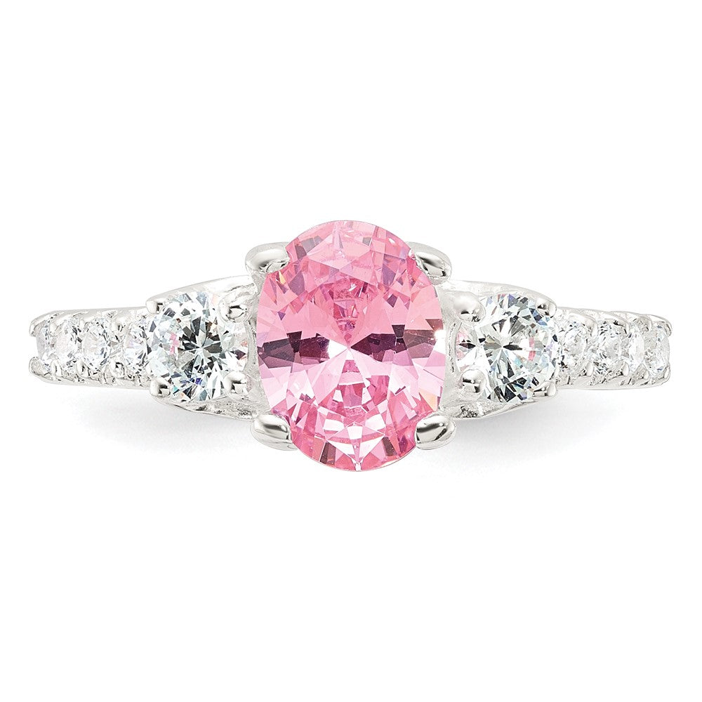 Sterling Silver Polished Pink and White CZ Ring - 3