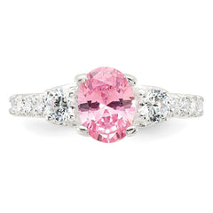 Sterling Silver Polished Pink and White CZ Ring - 3