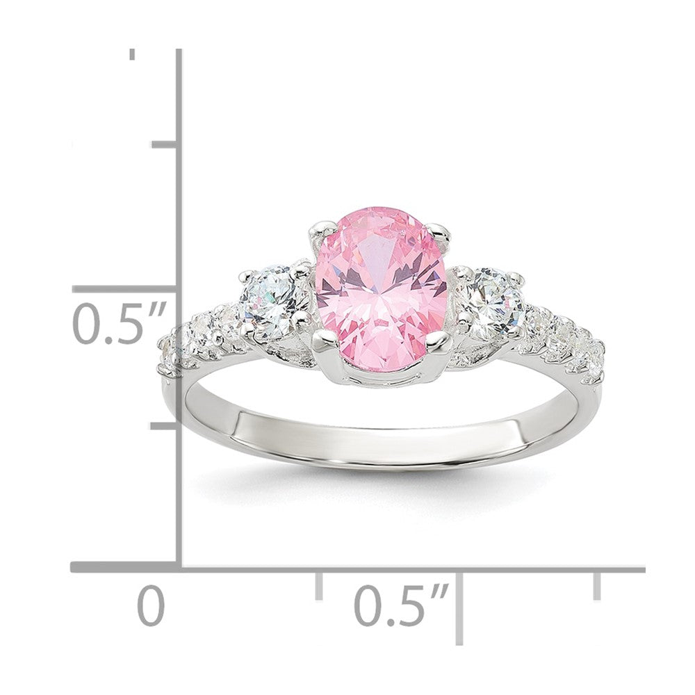 Sterling Silver Polished Pink and White CZ Ring - 3