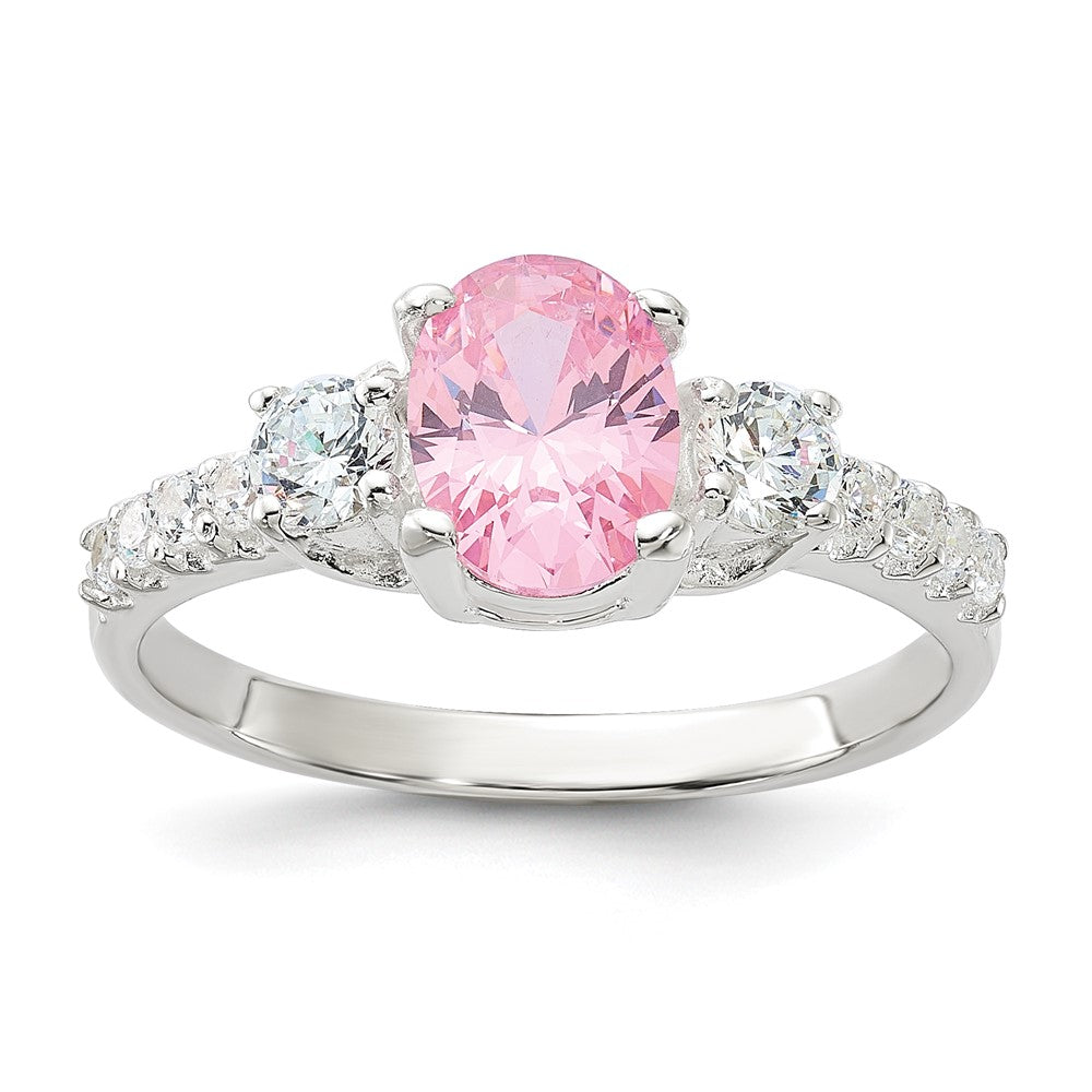 Sterling Silver Polished Pink and White CZ Ring - 3