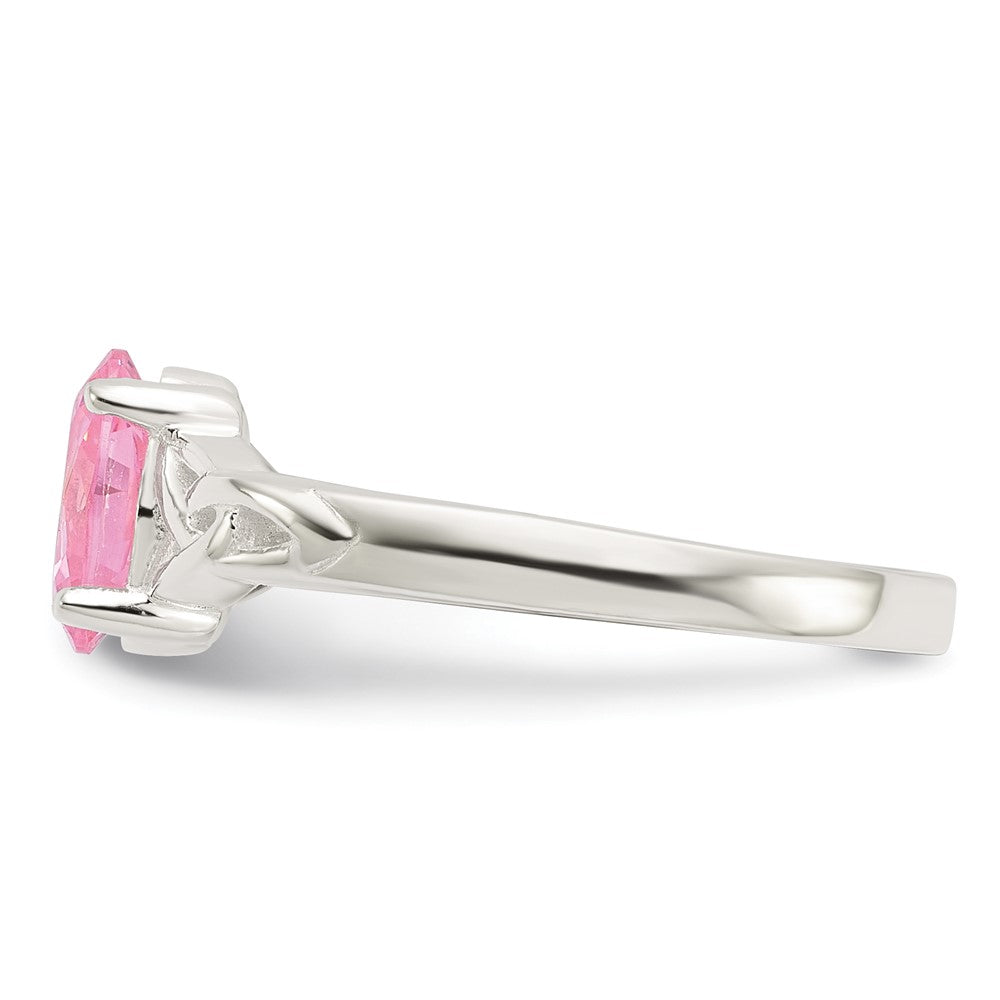 Sterling Silver Polished Pink CZ Ring - 3