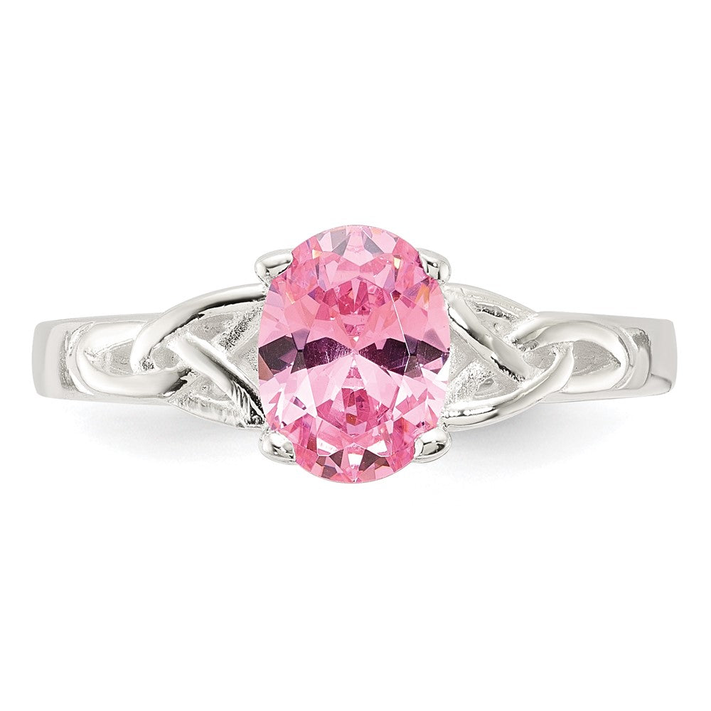 Sterling Silver Polished Pink CZ Ring - 3
