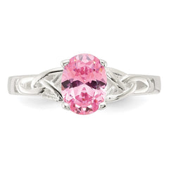 Sterling Silver Polished Pink CZ Ring - 3