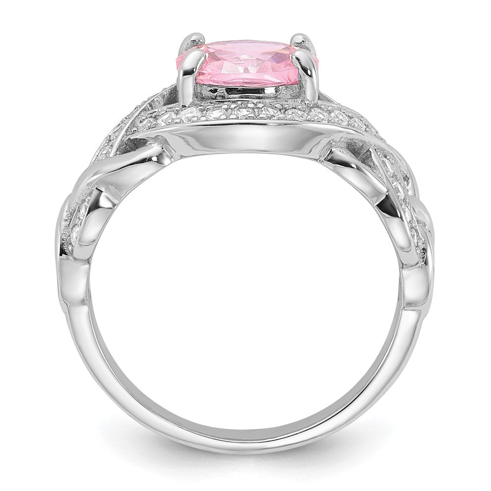 Sterling Silver Rhodium-plated Pink & White CZ Braided Ring - 3