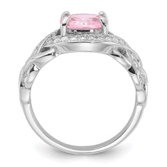 Sterling Silver Rhodium-plated Pink & White CZ Braided Ring - 3