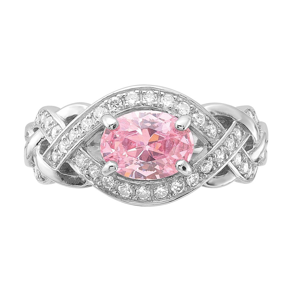 Sterling Silver Rhodium-plated Pink & White CZ Braided Ring - 3