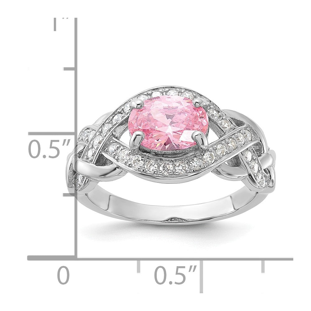 Sterling Silver Rhodium-plated Pink & White CZ Braided Ring - 3