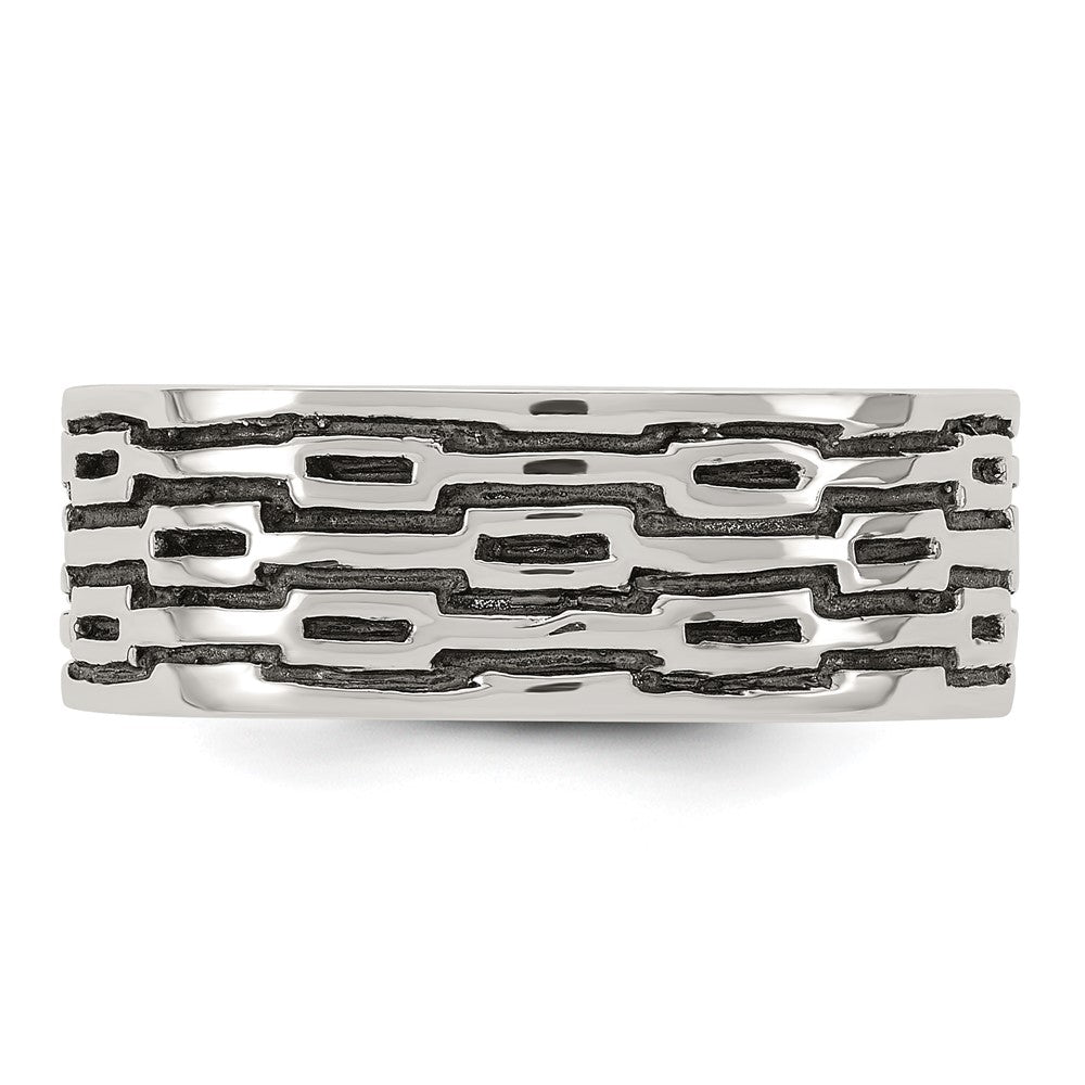 Sterling Silver Polished Oxidized Patterned Men's Band Ring - 2