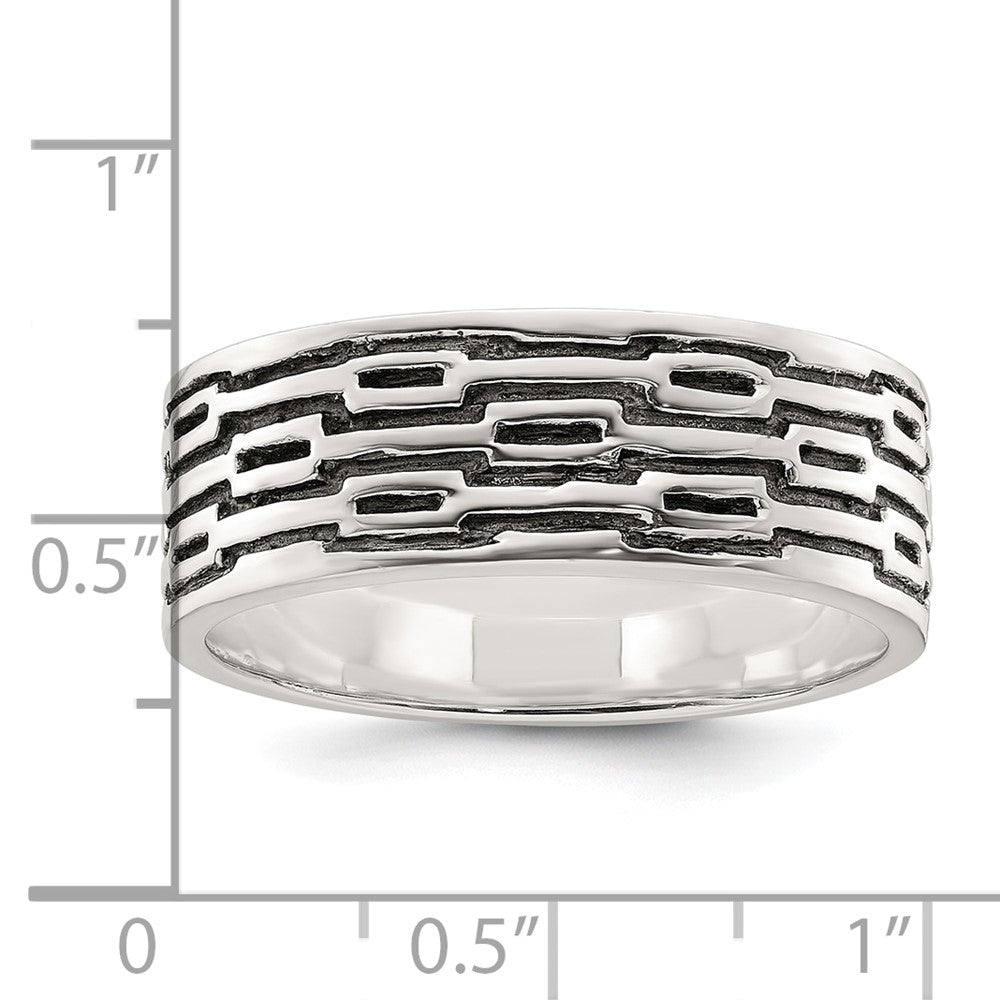 Sterling Silver Polished Oxidized Patterned Men's Band Ring - 2