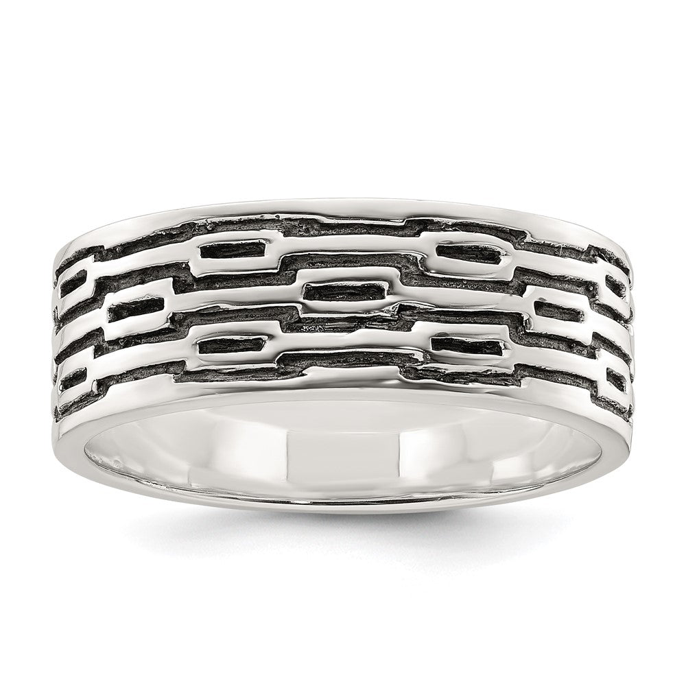 Sterling Silver Polished Oxidized Patterned Men's Band Ring - 3