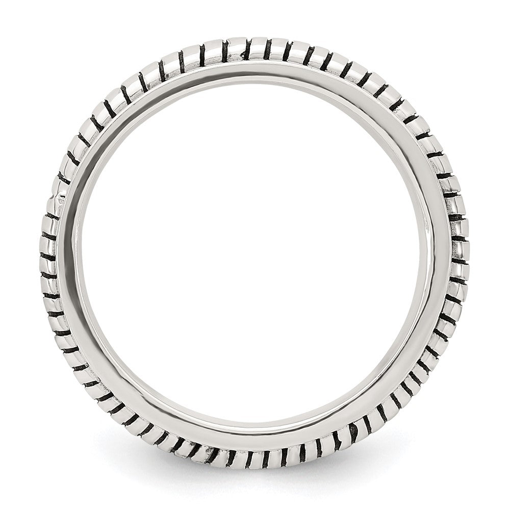 Sterling Silver Polished Oxidized Half Round Patterned Men's Ring - 3