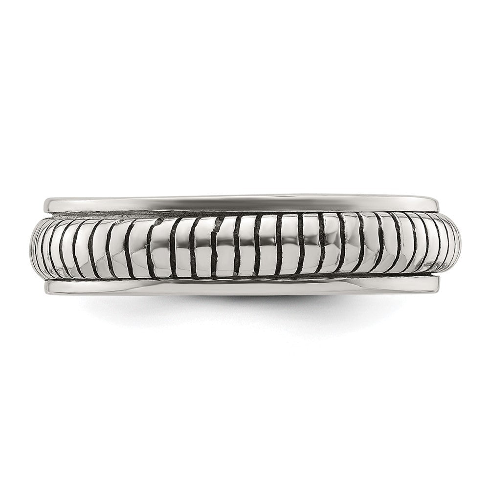 Sterling Silver Polished Oxidized Half Round Patterned Men's Ring - 3