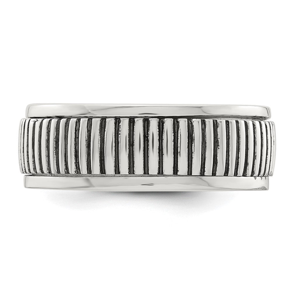 Sterling Silver Polished Oxidized Patterned Men's Ring - 3