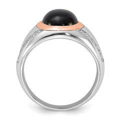 Sterling Silver RH-plated Rose Gold-plated Onyx and CZ Ring - 2