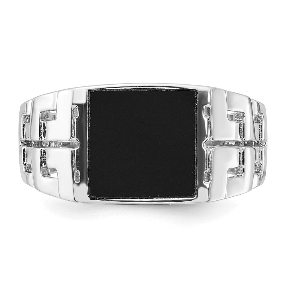 Sterling Silver Rhodium-plated Polished Black Onyx Men's Ring - 3