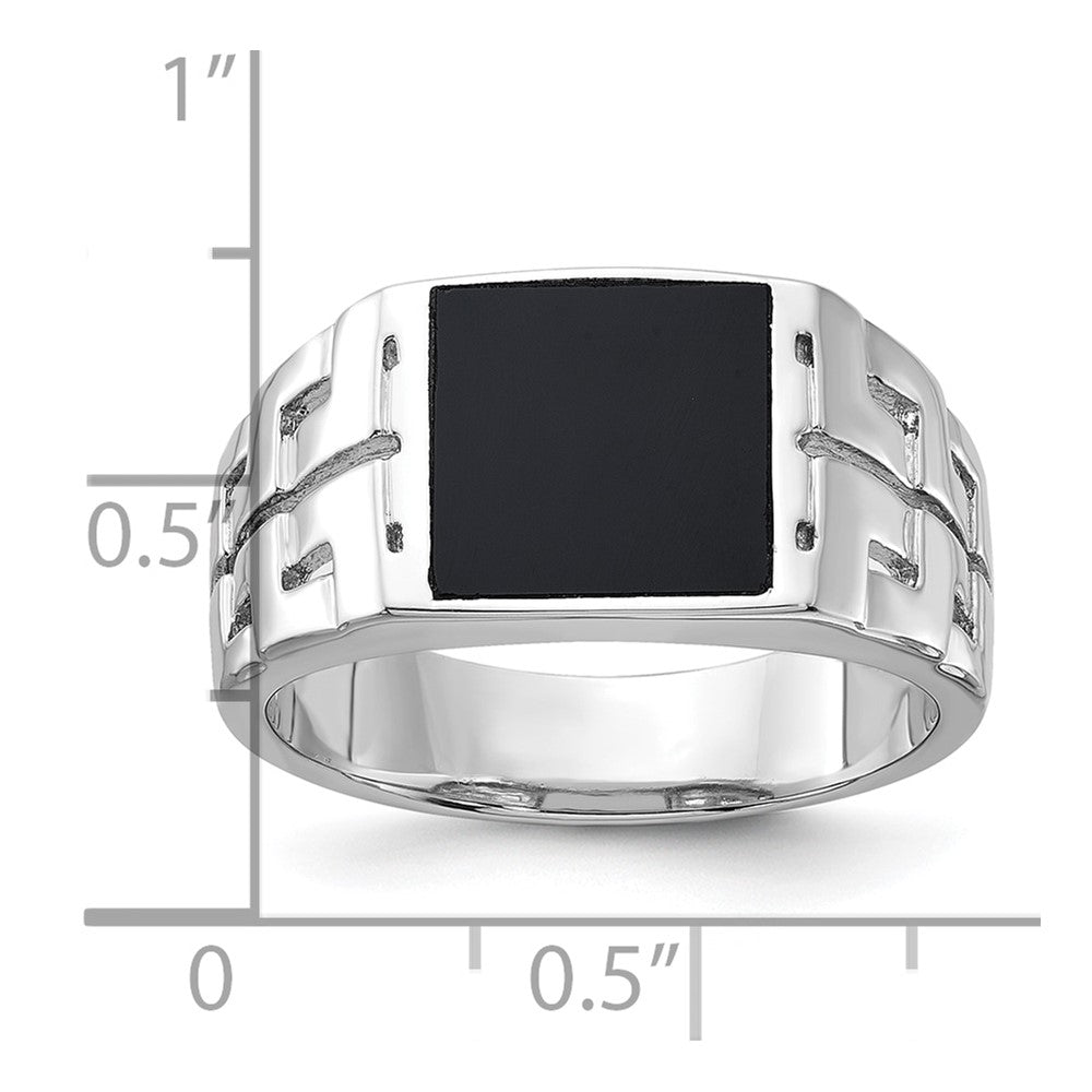 Sterling Silver Rhodium-plated Polished Black Onyx Men's Ring - 3