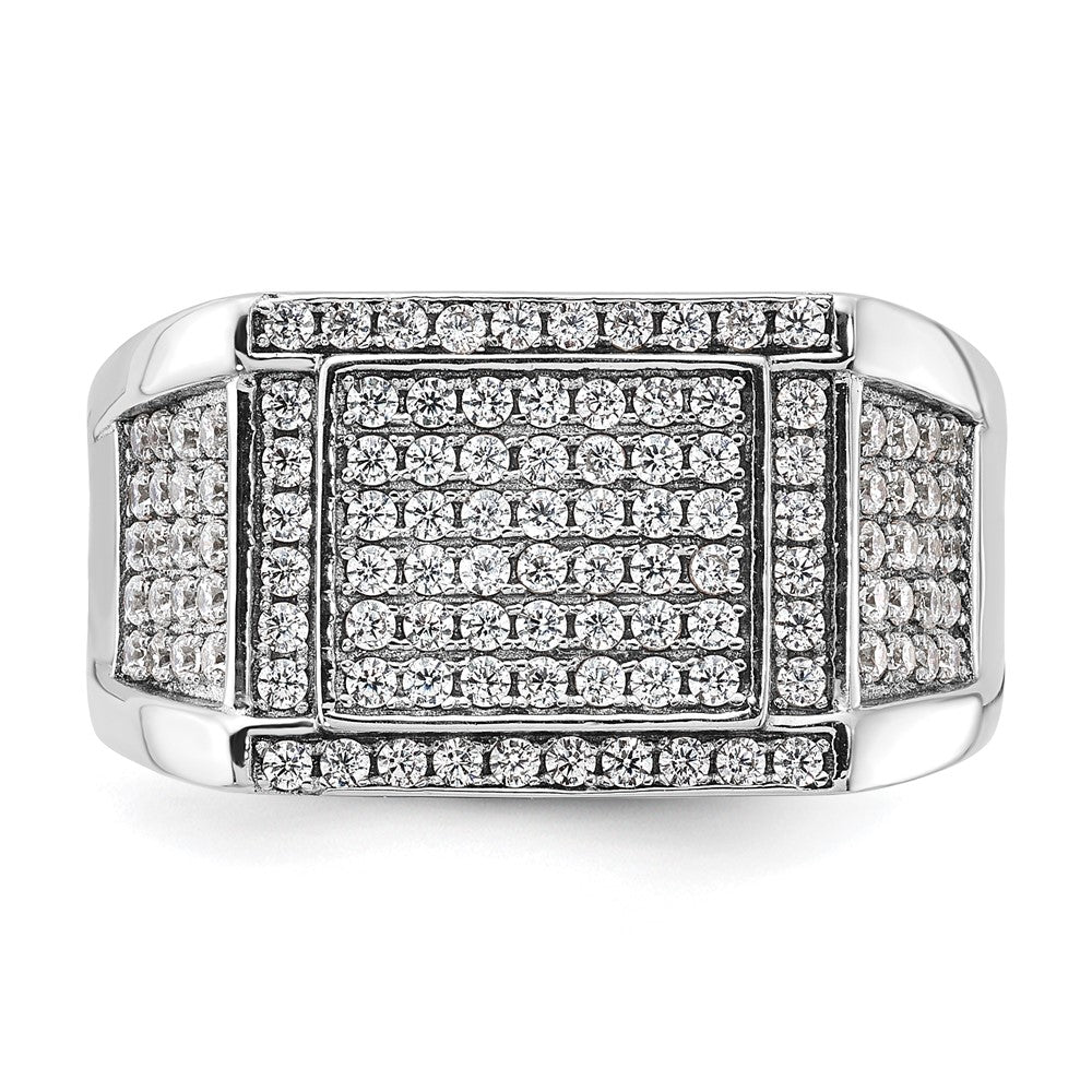 Sterling Silver Rhodium-plated CZ Signet Ring - 3