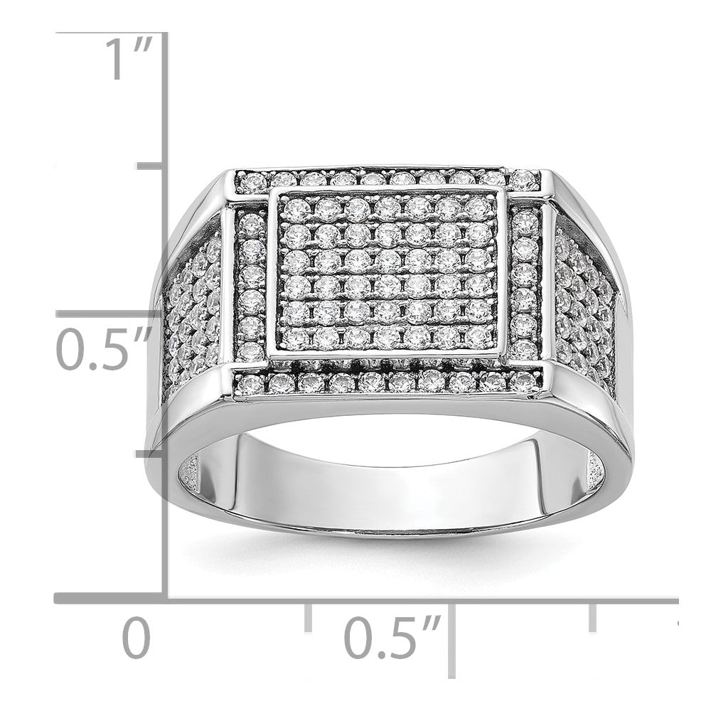 Sterling Silver Rhodium-plated CZ Signet Ring - 3