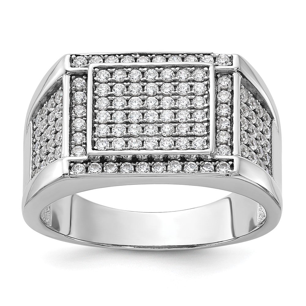 Sterling Silver Rhodium-plated CZ Signet Ring - 3