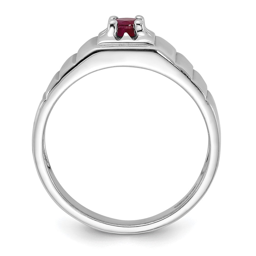 Sterling Silver Rhodium-plated African Ruby Men's Ring - 3