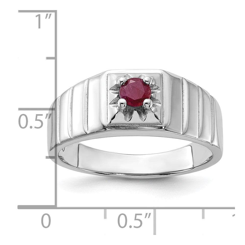 Sterling Silver Rhodium-plated African Ruby Men's Ring - 3