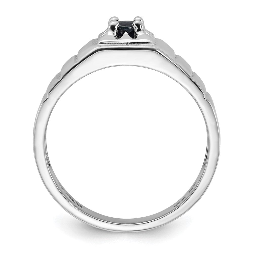 Sterling Silver Rhodium-plated Dark Blue Sapphire Men's Ring - 3
