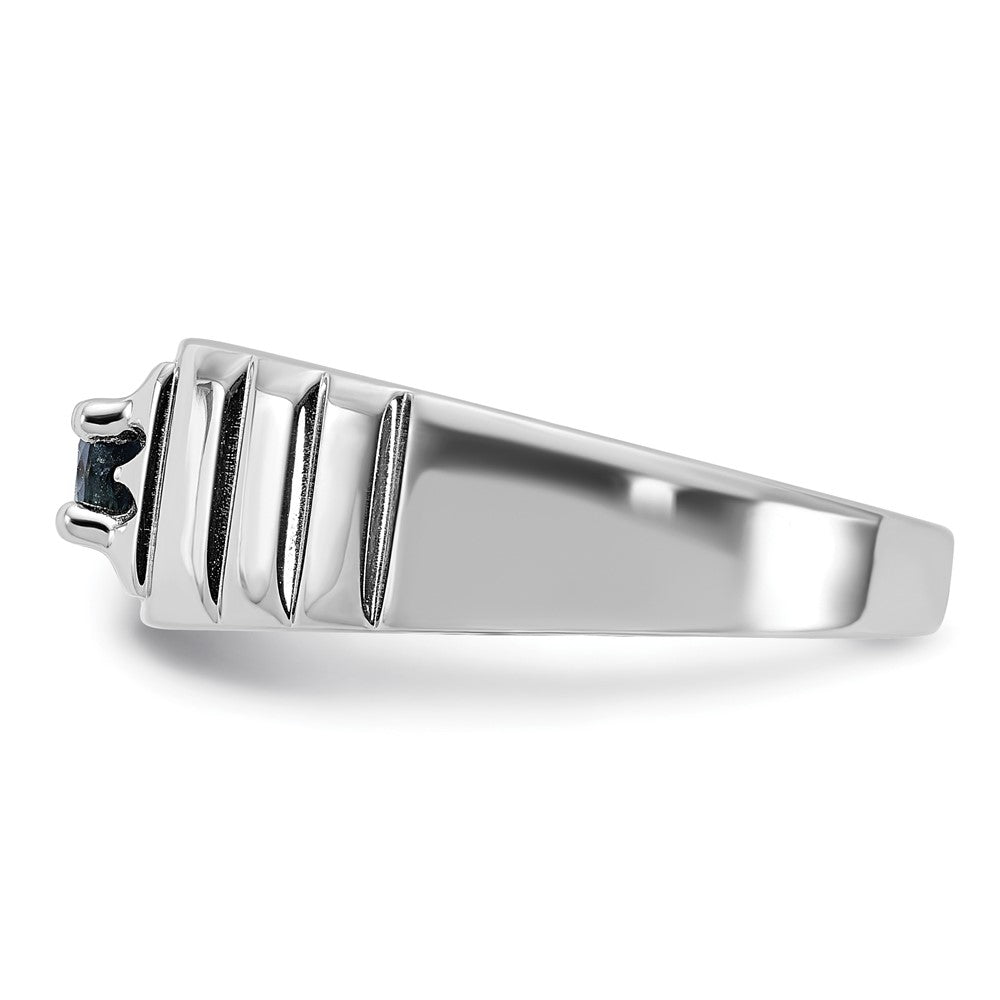 Sterling Silver Rhodium-plated Dark Blue Sapphire Men's Ring - 2