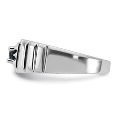 Sterling Silver Rhodium-plated Dark Blue Sapphire Men's Ring - 2