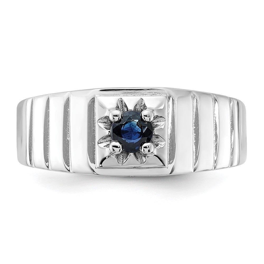 Sterling Silver Rhodium-plated Dark Blue Sapphire Men's Ring - 2