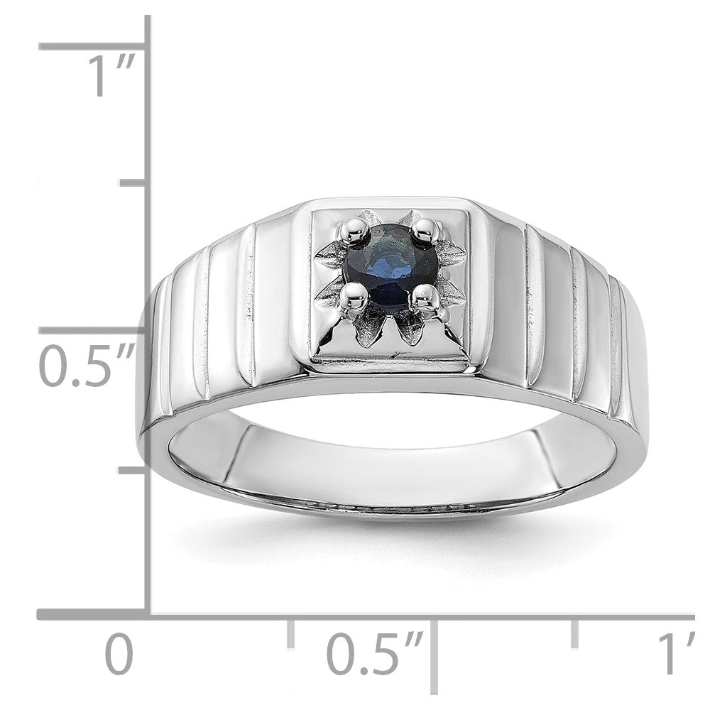 Sterling Silver Rhodium-plated Dark Blue Sapphire Men's Ring - 3