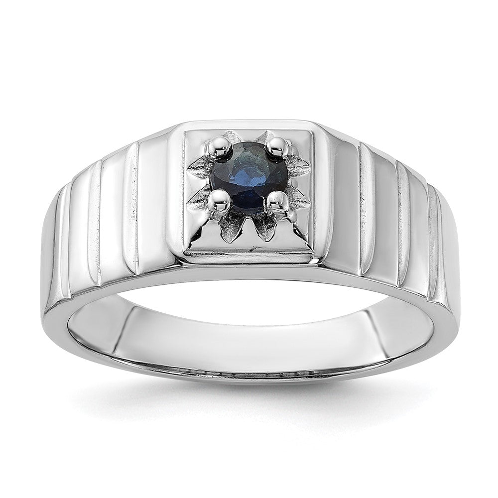 Sterling Silver Rhodium-plated Dark Blue Sapphire Men's Ring - 2