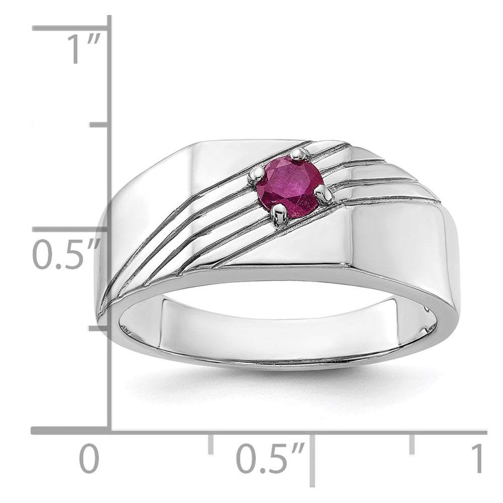 Sterling Silver Rhodium-plated African Ruby Signet Men's Ring - 3