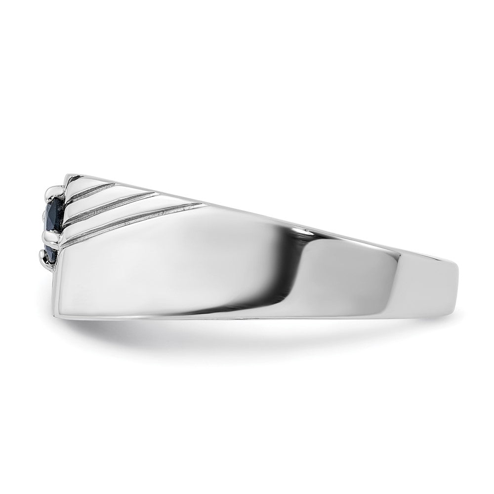 Sterling Silver Rhodium-plated Dark Blue Sapphire Signet Men's Ring - 3
