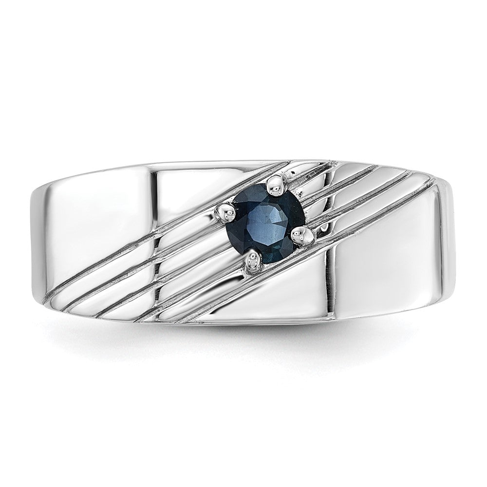 Sterling Silver Rhodium-plated Dark Blue Sapphire Signet Men's Ring - 3